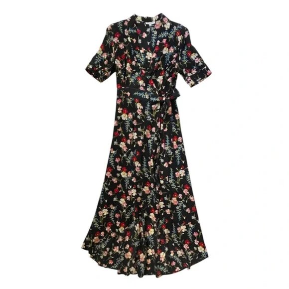 NEW REVOLVE Equipment Imogene Silk Wrap Dress - Floral - Black Multicolor - XS